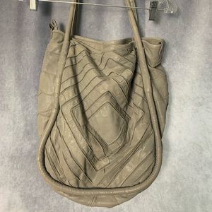 BENECIO TOTE BAG- Anthropologie leather chevron patterned LG tote, light gray.
